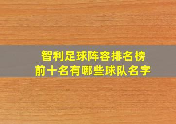 智利足球阵容排名榜前十名有哪些球队名字