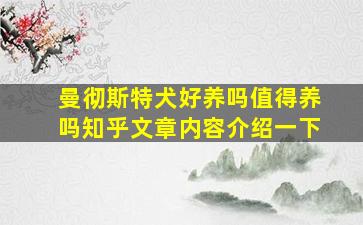 曼彻斯特犬好养吗值得养吗知乎文章内容介绍一下