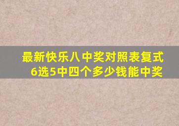 最新快乐八中奖对照表复式6选5中四个多少钱能中奖