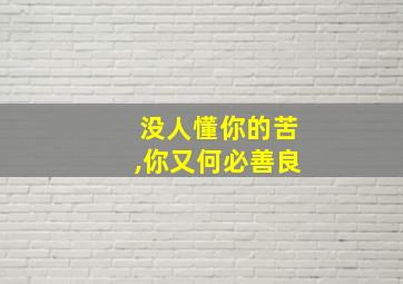 没人懂你的苦,你又何必善良