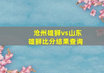 沧州雄狮vs山东雄狮比分结果查询