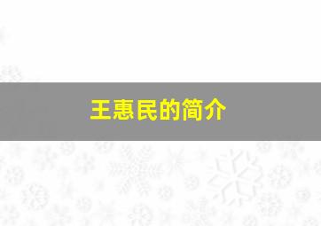 王惠民的简介