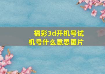 福彩3d开机号试机号什么意思图片