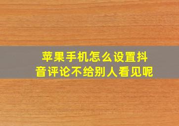 苹果手机怎么设置抖音评论不给别人看见呢