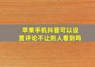 苹果手机抖音可以设置评论不让别人看到吗