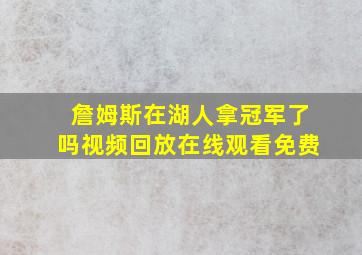 詹姆斯在湖人拿冠军了吗视频回放在线观看免费