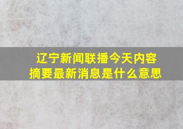 辽宁新闻联播今天内容摘要最新消息是什么意思