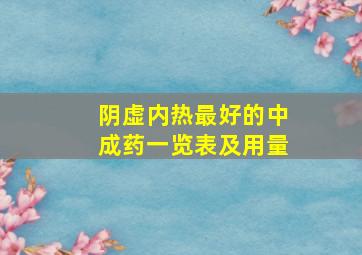 阴虚内热最好的中成药一览表及用量