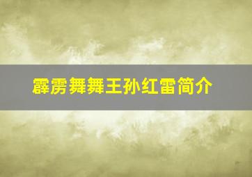 霹雳舞舞王孙红雷简介